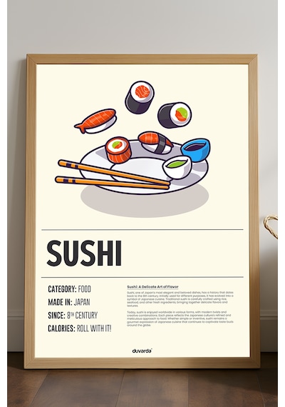 Sushi Ahşap Çerçeveli Poster, Dekoratif Mutfak Duvar Tablosu