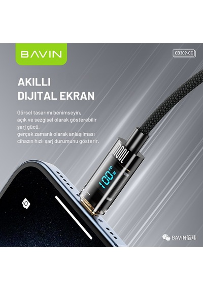 100w Type-c Led Ekranlı, Hızlı Şarj Ve Data Kablosu Örgülü Tüm Cihazlarla Uyumlu