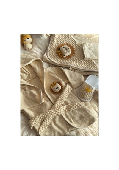 %100 Organik Pamuk Bebek Premıum Bornoz Seti Bej Standart