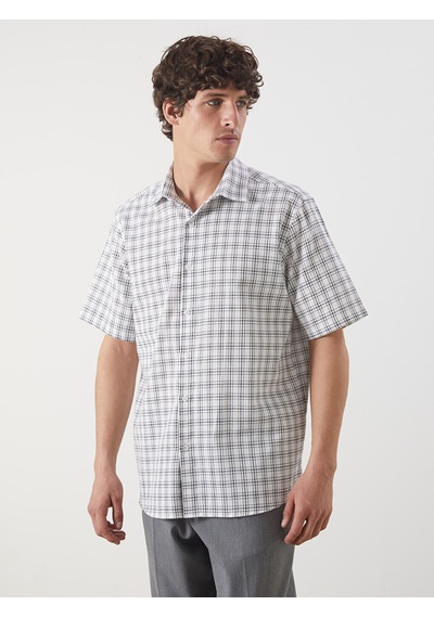 Lcw Vision Ekru Regular Fit Kısa Kollu Ekose Erkek Gömlek