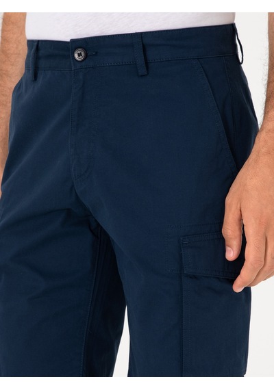 Cacharel Lacivert Comfort Fit %100 Pamuk Bermuda Şort