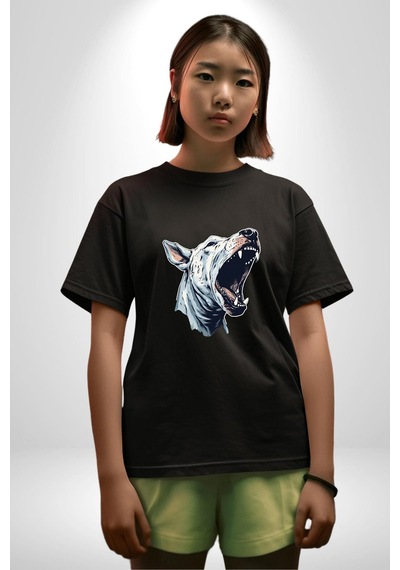 Bull Terier Köpek Havlama Pamuklu Bisiklet Yaka Unisex Oversize Boyfriend Dijital Baskılı Siyah T-shirt Siyah