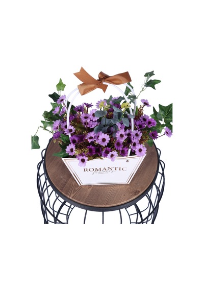 Yapay Çiçek Sitesi Yapay Çiçekli Romantic Çantalı Aranjman Model 11 Mor