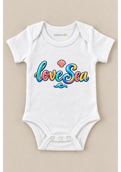 Babylimon Love Sea Beyaz Kısa Kollu Çıtçıtlı Bebek Zıbını Beyaz - 930083784 Beyaz