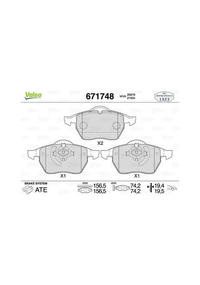 Valeo 671748 Ön Fren Balatası Passat A4 1.8 1.8t 2.4 2.5 2.6 9500 1j0698151l