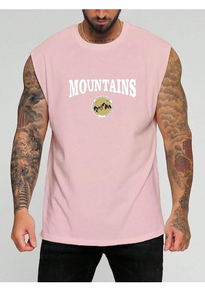 Mountaıns Baskılı Kolsuz Tişört Pembe