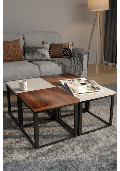 4'lü Kare Orta Sehpa Seti 88x88x40,7 Cm 28 Mm Tabla, Masif Ahşap Ayak Gri / Ceviz Gri+ceviz Gri+ceviz 4'lü Kare Orta Sehpa Seti 88x88x40,7 Cm 28 Mm Tabla, Masif Ahşap Ayak Gri / Ceviz Gri+ceviz Gri+ceviz