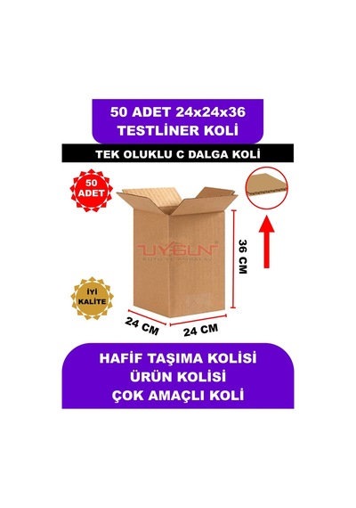 50 Adet 24x24x36 Tek Oluklu Baskısız Boş Koli Kare Koli Çok Amaçlı Koli Tst