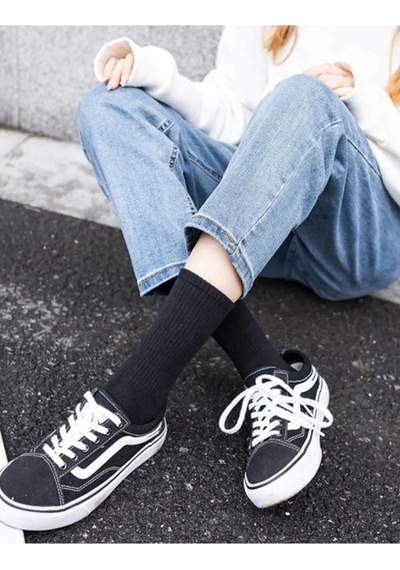 Socks Stores Çorap Erkek Kadın 6'lı Soket Çorap Desenli Uzun Çorap Siyah