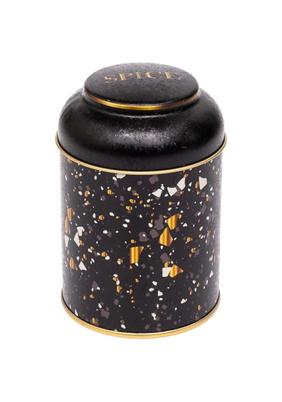 Terrazzo Black Desenli Yuvarlak Metal Kutu, 9 X 11 Cm, 0.6 Lt