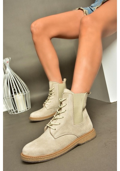 Fox Shoes R374961902 Bej Süet Yanı Lastikli Klasik Kadın Bot Bej