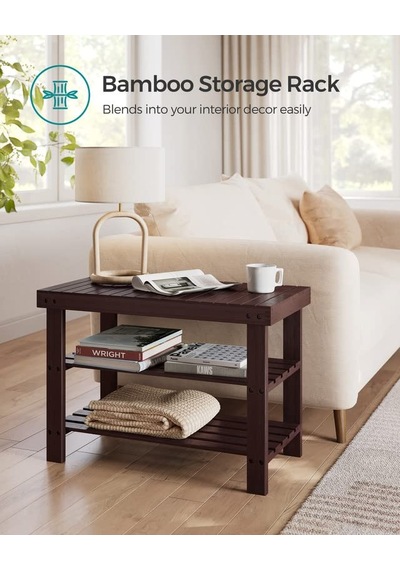 Songmıcs Ayakkabı Rafı Tezgahı, 3 Katmanlı Bambu Ayakkabı Depolam