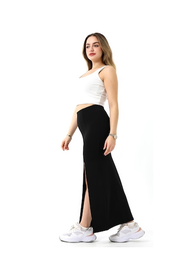 Gugus Kadın Deri N Yırtmaçlı Maxi Boy Kışlık Etek 92 Cm siyah
