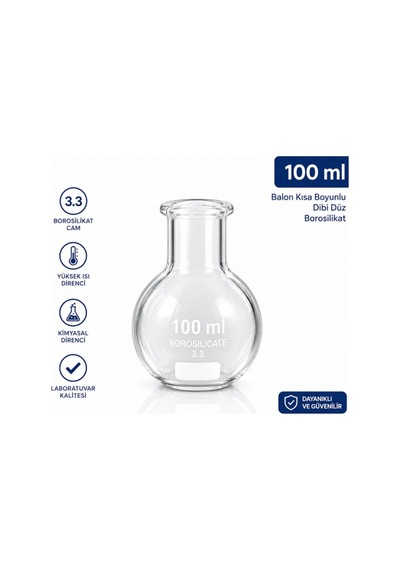 Balon Kısa Boyunlu Dibi Düz Borosilikat 100 Ml