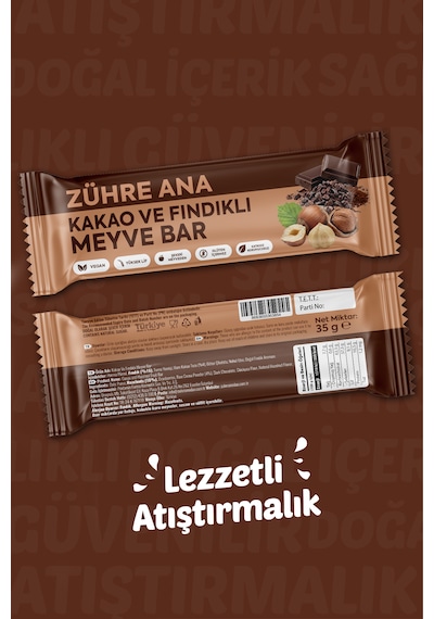 Kakaolu Ve Fındıklı Meyve Bar Şeker İlavesiz 35 Gr X 12 Adet