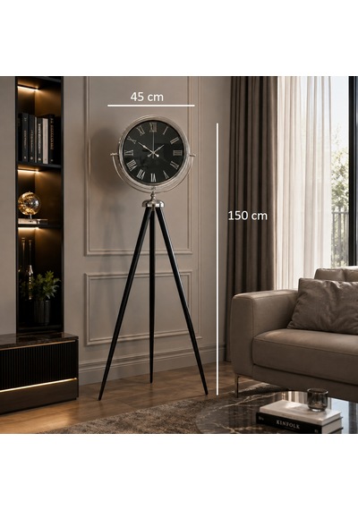 Krom Siyah İnci Aynalı Tripod 150 X 45 Cm Ayaklı Saat