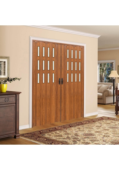 Faran Dekorasyon 170 x 215 Ceviz Renk Camlı Çift Açılım Pvc Akordiyon Kapı - FRNAKMODEL-0-155