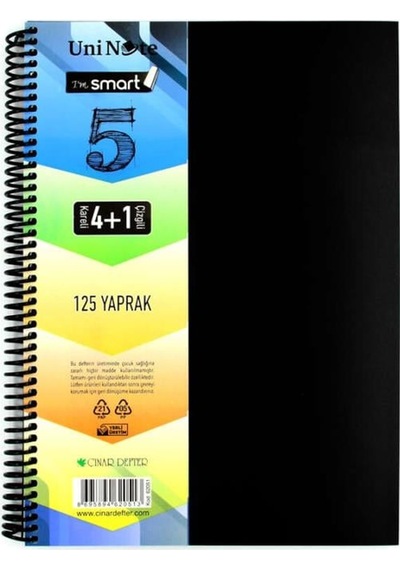 I'am Smart Plastik Kapak 125 Yaprak 4+1 Bölmeli Spiralli A4 Defter