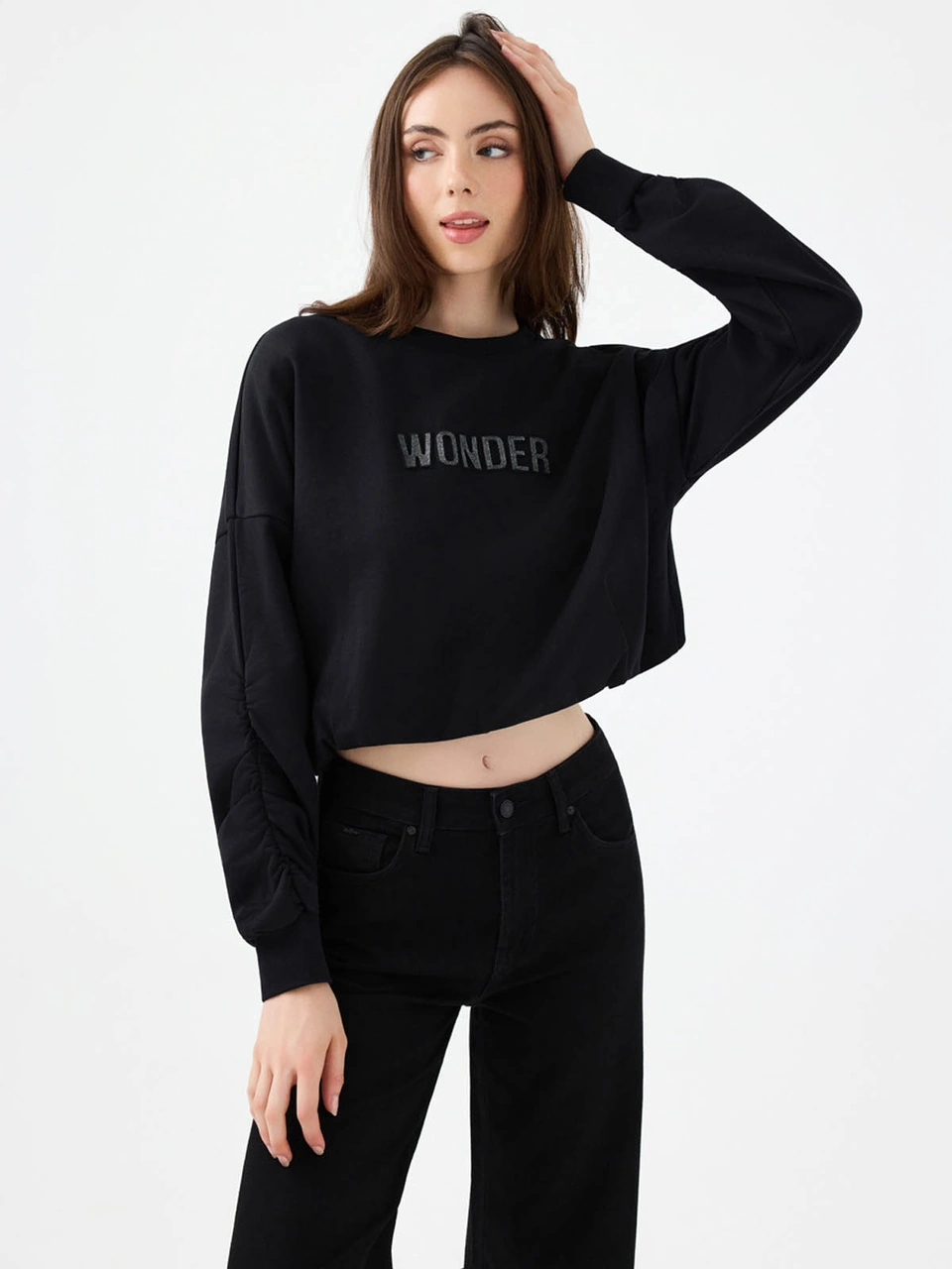 Loft Long Crop Siyah Kadın Sweatshirt Lf2040690 Siyah