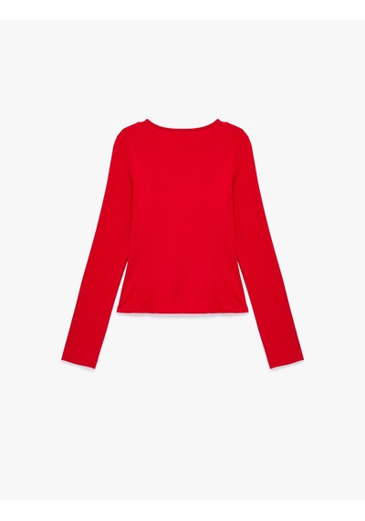 Koton Pamuklu Slim Fit Korse Detaylı Kayık Yaka Uzun Kollu Tişört Kırmızı 7wal10455ık