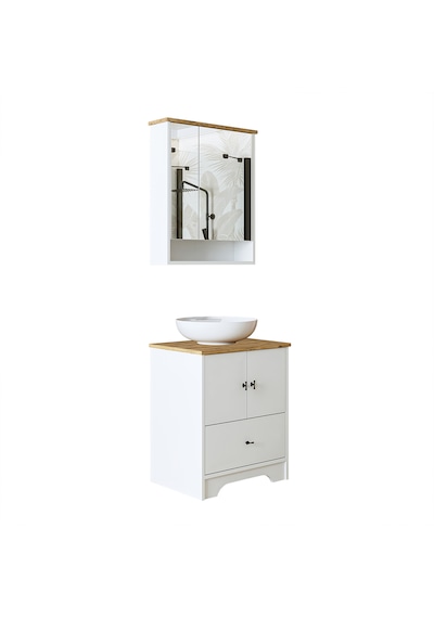 Ayaklı 2 Kapaklı Lavabolu Mdf 60 Cm Çekmeceli Banyo Dolap Aria Atlantik Çam - Beyaz Ayaklı 2 Kapaklı Lavabolu Mdf 60 Cm Çekmeceli Banyo Dolap Aria Atlantik Çam - Beyaz