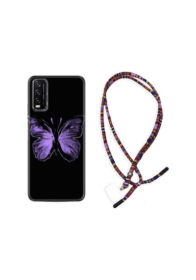 Vivo Y11S Kılıf Rasta Boyun Askılı Black Butterfly 1879