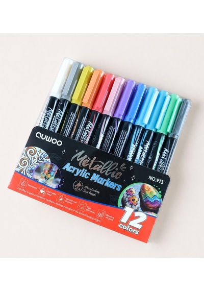 12 Renk Metalik Akrilik Kalem Set
