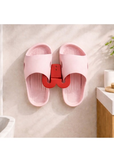 Terlik Askılığı Duvara Yapışan Banyo Terlik Tutucu Delmeden Montaj Çok Renkli Kırmızı