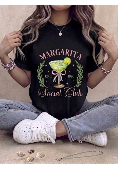 Margarita Baskılı Oversize Kompak T-shirt Siyah