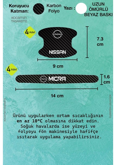 Premium Nissan Micra Karbon Desenli Kapı Kolu Koruyucu Seti Çizilmelere Karşı Dayanıklı 8 Parça