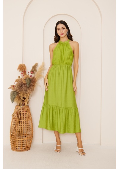 Darlin Moda Yeşil Halter Yaka Kolsuz Elbise Dm1035