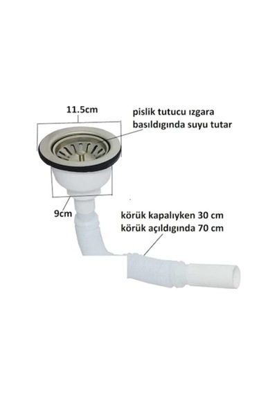Çöpmak Büyük Mutfak Evye Lavabo Sifonu Geniş Süzgeç