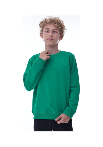 Yeşil Erkek Çocuk Sweatshirt Rahat Kalıp Pamuklu İki İplik Kumaş Yeşil