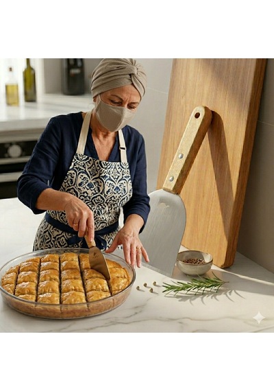 Ivory Paslanmaz Çelik Spatula 21x10 Cm Ahşap Saplı Hamur Ve Pasta Spatulası Açık Kahverengi