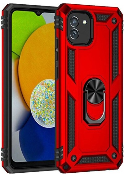 Samsung Galaxy Uyumlu - A03 Kılıf Sofya Yüzüklü Silikon Kapak - Kırmızı Çok Renkli