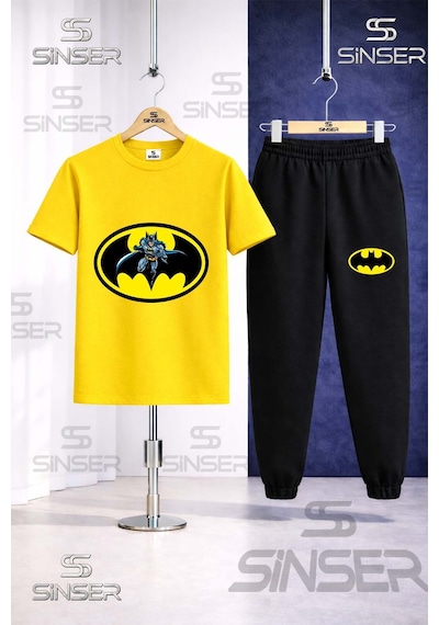 Ss Sinser Çocuk Batman Logo Icınde Baskılı Tişort Eşofman Takımı Sarı - Siyah