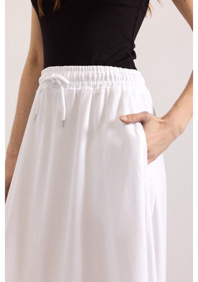 Olcay Beli Lastikli Soft Denim Etek Beyaz 7068