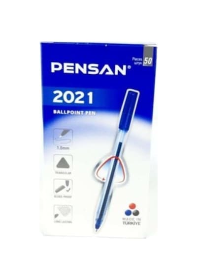 Tükenmez Kalem 1.0 Mm Üçgen Gövdeli Şeffaf Mavi 50 Li Paket 2021 Tek Ebat Mavi