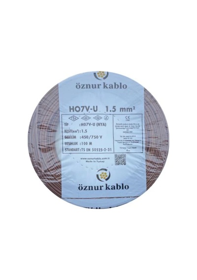 1.5 Mm Nya %100 Bakır Tek Damar Kablo Kahverengi 1 Top 100 Metre