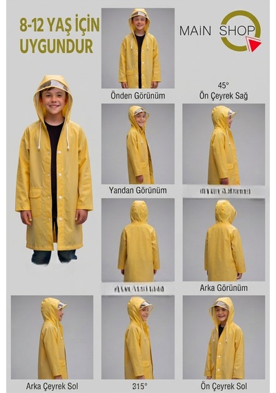 Mainshop Çocuk Sarı Su Ve Rüzgar Geçirmez Siperlikli Kapüşonlu Çıtçıtlı Cepli Yağmurluk 8-12 Yaş
