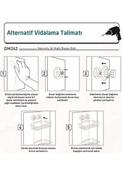 Geseus Va Kumlu Iki Katlı Banyo Rafı Şampuanlık Delme Vida Matkap Çok Renkli