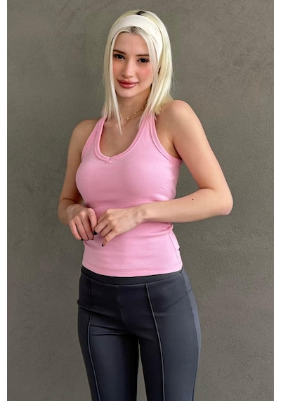 Madmext Pembe Basic Vücuda Oturan Kolsuz Kadın Atlet Mg2639 Pembe