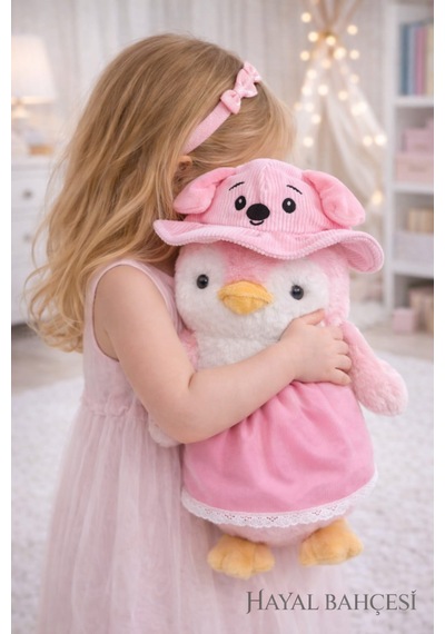 Şapkalı Penguen Peluş Pembe 35 Cm