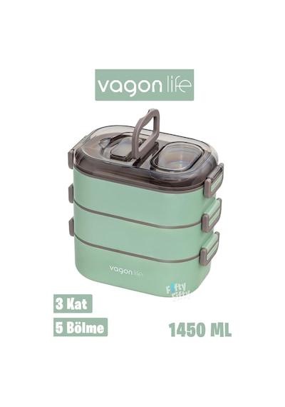 Vagonlife 1450 Ml 3 Kat Çelik 2 Kat Kullanılabilir Bento Lunch Box fflbox7083