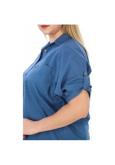 Lady Majestic %100 Cotton Yazlık Organik Büyük Beden Kadın Gömlek İndigo