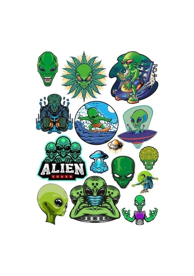 Uzaylılar Sticker Set 7 15 Parça Telefon, Tablet, Defter, Laptop Sticker