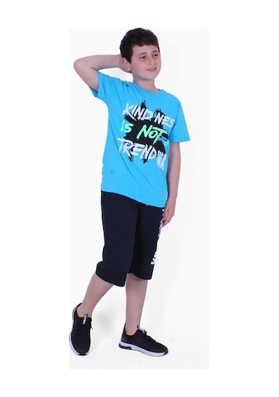 Fyk Kids Kind Nes-trend Wa Yazı Baskılı Erkek Çocuk Kapri Takım Turkuaz