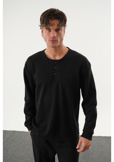 Redline Taren Oversize Erkek Kışlık Düğmeli Sweatshirt SIYAH