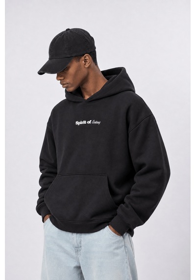 Respire Erkek Spirit Patch Detaylı Oversize Hoodie Siyah