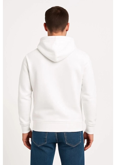 Erkek Üç İplik Kapüşonlu Kanguru Cepli Sweatshirt Hoodie - Beyaz Beyaz
